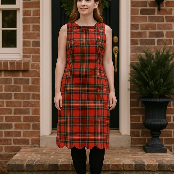 Talbots Plaid Midi Dress NWT Wool Blend Scallop Hem Sleeveless Red Size 14 - Picture 1 of 13